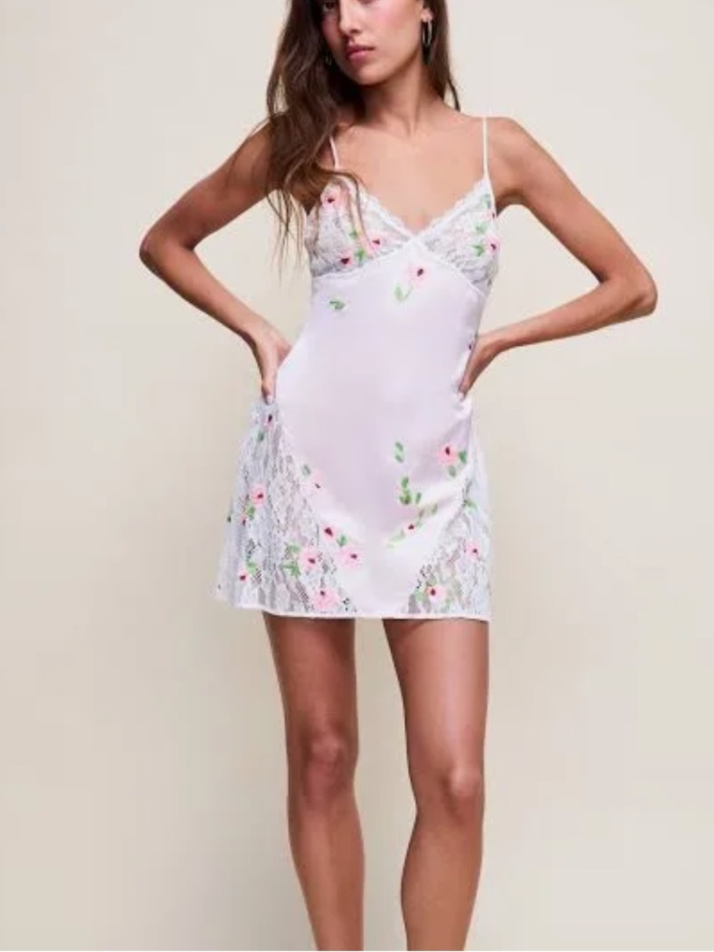 Danielle Guizio Sorento Mini Slip Dress Beaded Floral Embroidery Pink Size M